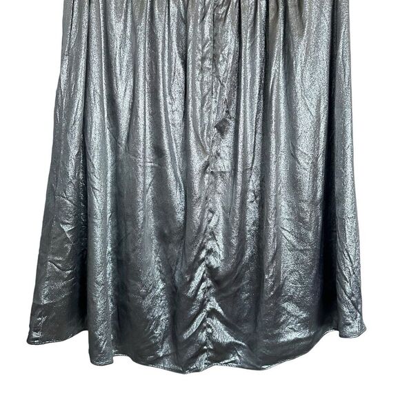 Etro Silver Gray Metallic Pleated Midi Skirt 100% Silk Size 46 /US 10 - Picture 10 of 16